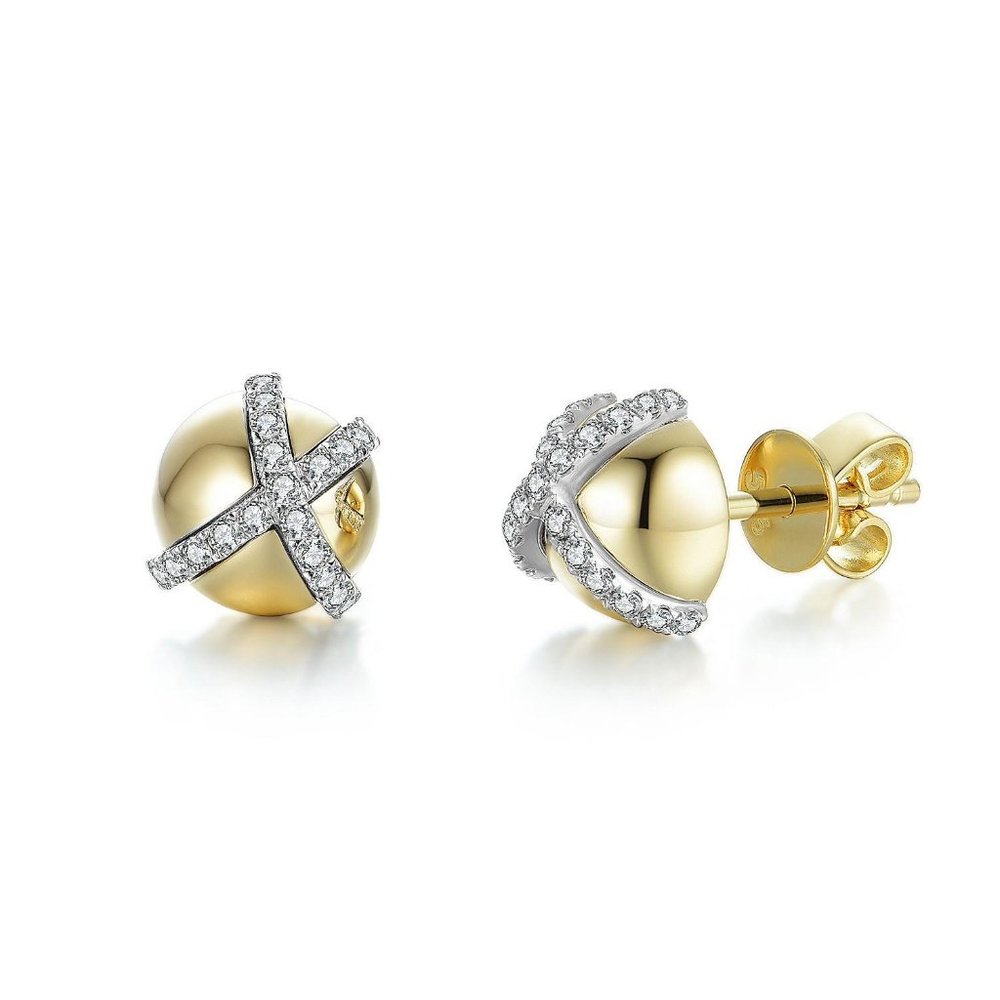 Real Diamond Cross Style Round Stud Earrings